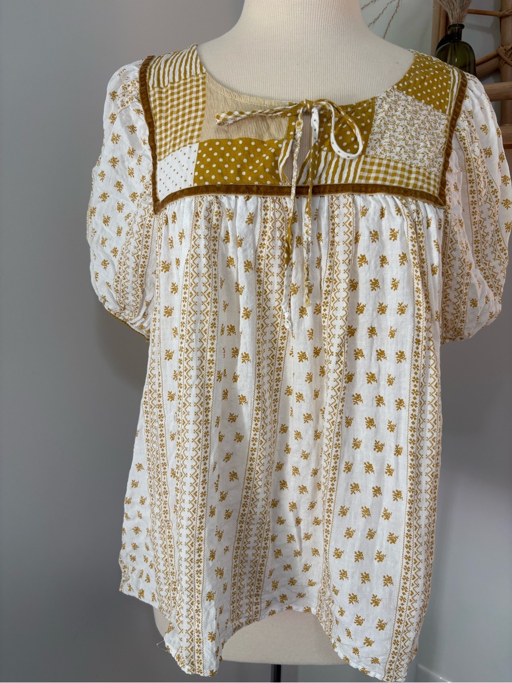 Patchwork Square-Neck Peasant Top